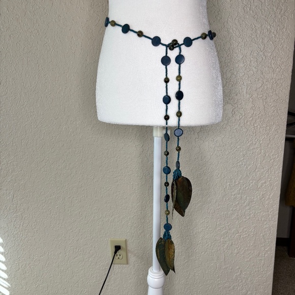 Blue Turquoise Green Beads Leaf Necklace Belt Bohemian Gypsy Festival Style - Picture 4 of 16